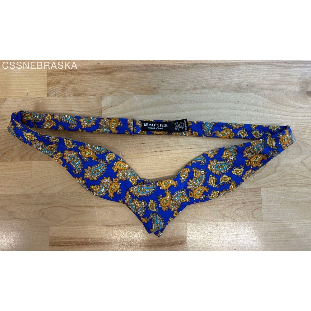 Beau Ties Ltd Men's Blue Orange Paisley Silk Self-Tie Bow Tie Handmade Vermont